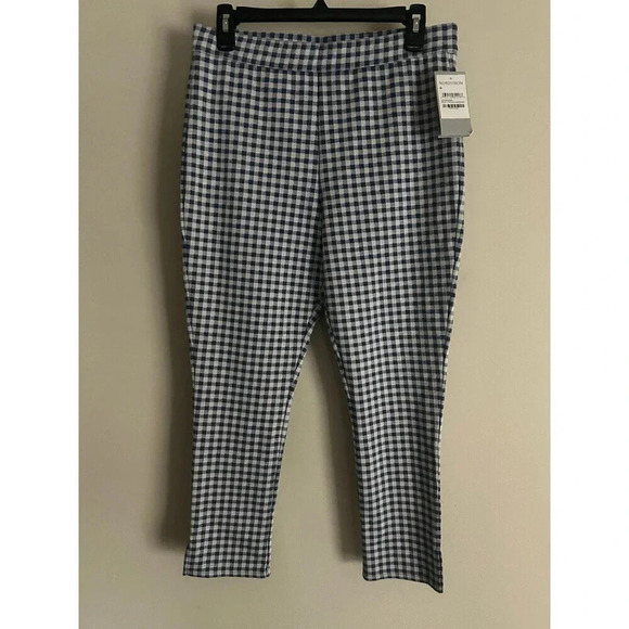 Nordstrom Women’s Leggings Gingham Check Pull On Pants size M Blue Vintage NWT - Picture 1 of 7